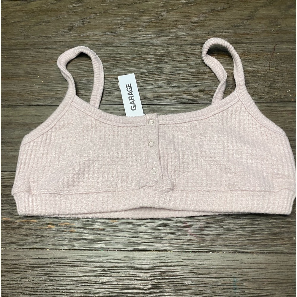 Garage ultra cropped waffle knit pink tank top Large
NWT